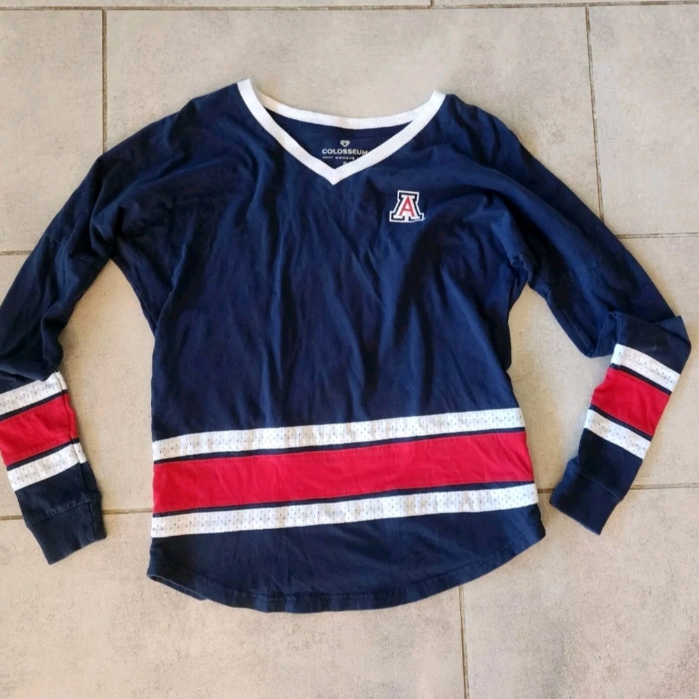 Navy Long Sleeve Shirt with Red and White Stripes